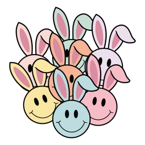 Bunny Smiley Faces SVG, Retro Easter PNG Sublimation Bunnies SVG