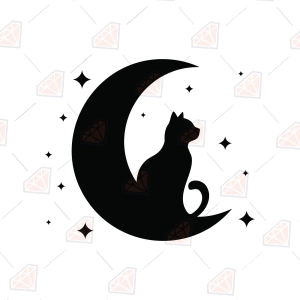 Cat and Moon SVG – Cat & Crescent Moon Cut File