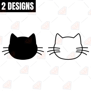 Cat Head SVG with Whiskers – Cat Face Silhouette & Outline