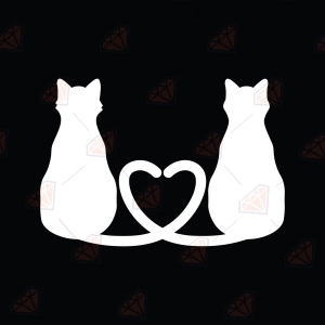 Cat Heart Decal SVG – Two Cats Heart Tails Cut File