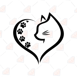 Cat Heart SVG – Cat & Heart Line Art Cut File