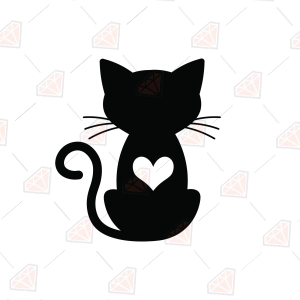 Cat Love SVG – Black Cat with Heart Cut File