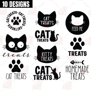 Cat Treats SVG Bundle – 10 Treat Jar Label Cut Files
