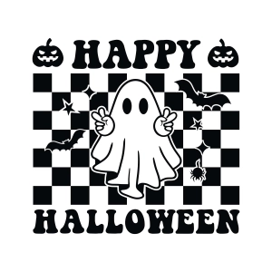 Checkered Happy Halloween SVG, Instant Download Halloween SVG
