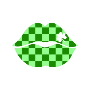 Checkered Lips with Shamrock SVG, Lucky SVG Digital Design Shamrock SVG