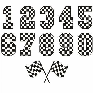 Checkered Numbers with Flag SVG, Instant Download Car SVG