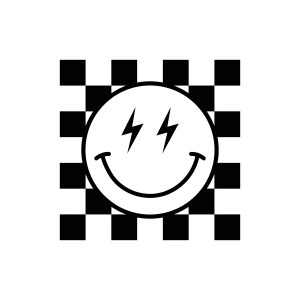 Chekered Lightning Smile Face SVG, Retro Bolt Smile SVG Instant Download Vector Illustration