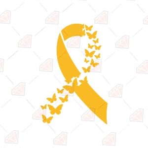 Childhood Cancer Awareness Ribbon SVG, Yellow Ribbon with Butterflies Cut File