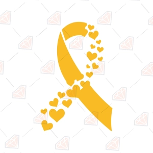 Childhood Cancer Ribbon SVG with Hearts – Gold Awareness Cut File