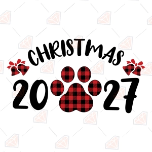 Dog Christmas SVG, 2027 Buffalo Plaid Paw SVG