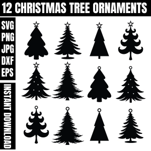 Christmas Tree Ornament SVG Bundle, 12 Cut Files Christmas Ornament SVG