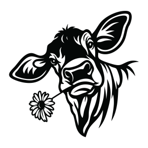 Cow with Flower SVG, Cow SVG with Keep Flower on Mouth Cow SVG