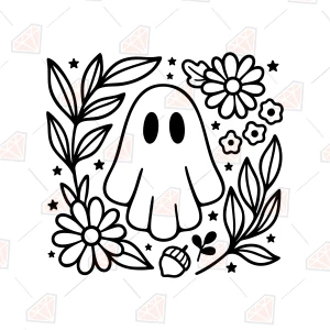Cute Ghost with Flowers SVG, Floral Halloween