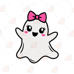 Cute Ghost with Pink Bow SVG, Coquette Ghost
