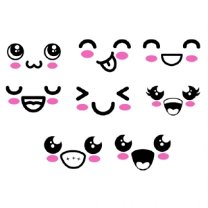 Cute Kawaii Faces SVG Cut File, Cute Faces Instant Download Cartoons