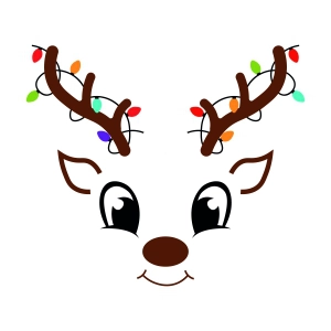 Cute Reindeer with Christmas Lights SVG, Reindeer Face Clipart SVG Instant Download Christmas SVG