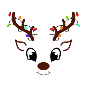 Cute Reindeer with Christmas Lights SVG, Reindeer Face Clipart SVG Download Christmas SVG