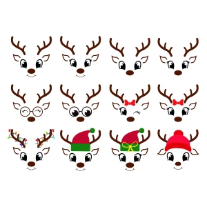 Cute Reindeers SVG Bundle, Reindeer Face Clipart Bundle SVG Vector Files Christmas SVG
