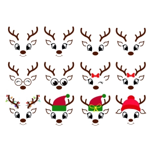 Cute Reindeers SVG Bundle, Reindeer Faces SVG Files Christmas SVG