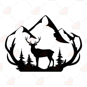 Deer And Mountains Scene SVG, Deer Clipart