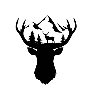 Deer Head and Mountains Silhoutte SVG, Deer Nature Clipart SVG Instant Download Drawings