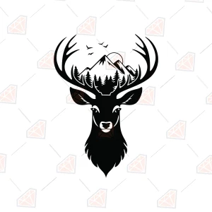 Deer Head SVG with Nature Silhouette