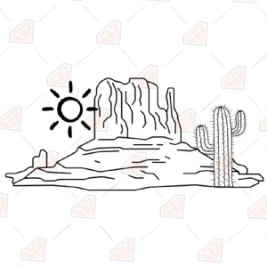 Desert Sun and Cactus SVG Files, Desert SVG Vector Files Cactus SVG