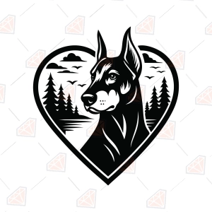 Doberman Love SVG – Doberman Dog in Heart Cut File
