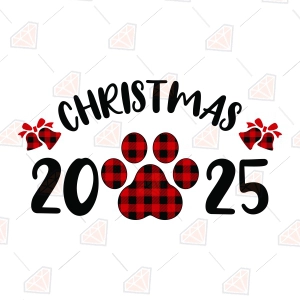 Dog Christmas SVG, 2025 Buffalo Plaid Paw SVG Christmas SVG