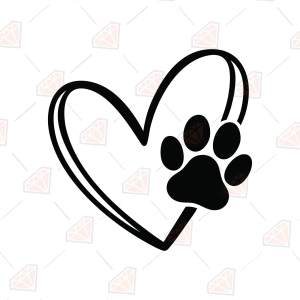 Dog Heart SVG – Doodle Heart with Pawprint SVG