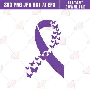Domestic Violence Ribbon SVG, Purple Ribbon SVG with Butterflies Svg