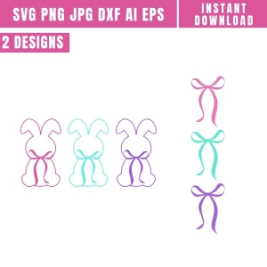 Easter Bunnies SVG with Coquette, Easter SVG Svg
