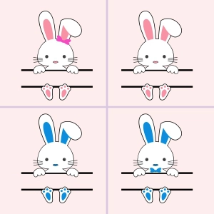 Easter Bunny Frame Monogram SVG, 4 Split Bunny SVG Easter Day SVG