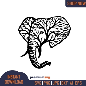 Elephant Tree SVG, Elephant Head with Tree Svg