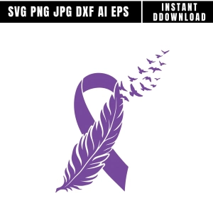Purple Feather Ribbon SVG, Fibromyalgia SVG Svg