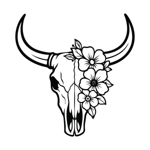 Floral Bull Skull SVG, Half Bull Head Half Flowers SVG Flower SVG