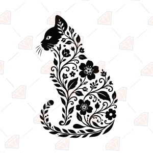 Floral Cat Silhouette SVG 