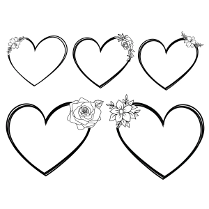Floral Heart SVG Bundle Cut Files, Floral Heart Vector Bundle Instant Download Drawings