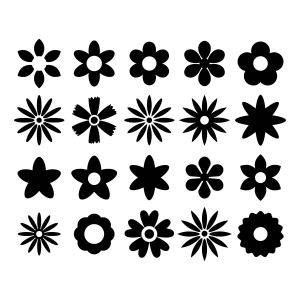 Groovy Flower SVG Clipart Bundle, Black and White Retro Flowers Clipart Flower SVG