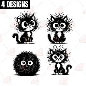 Frazzled Cat SVG Bundle – 4 Funny Messy Cat Cut Files