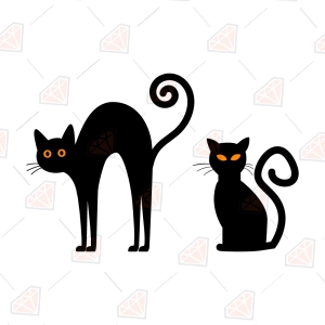 Free Black Cat Silhouette SVG, Arched & Sitting Halloween Cat Cut File