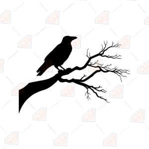 Free Raven Silhouette SVG, Crow on a Bare Branch Cut File
