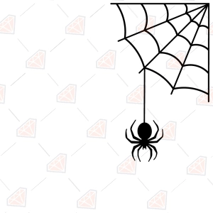 Free Spider Web Corner SVG, Corner Web with Hanging Spider Cut File