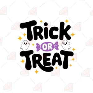Free Trick or Treat SVG – Retro Lettering with Ghosts & Candy
