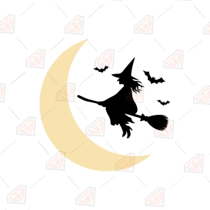 Free Witch on Broom Silhouette SVG – Flying Witch & Crescent Moon