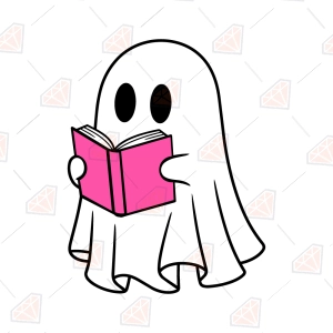 Cute Ghost Reading Book SVG, Bookish Halloween