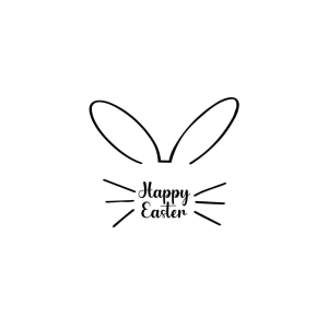 Bunny & rabbit ear and simple bunny face text with Happy Easter