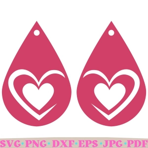 Heart Earring Teardrop SVG Cut File, Valentine's Digital Design Valentine's Day SVG