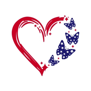 Heart with Butterflies SVG, USA Love SVG 4th Of July SVG