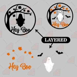 Hey Boo Door Hanger SVG – Halloween Ghost Round Sign Cut File